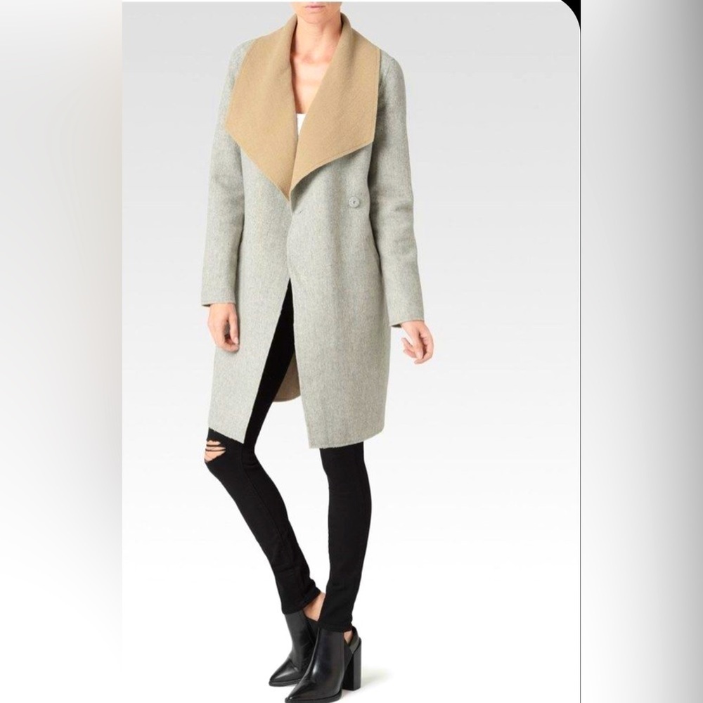 Paige Lily Coat Wool blend in Heather Grey/Caramel Modern minimalist,size Large